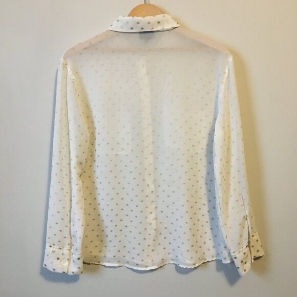 Wassaio White Sheer Gold Polka Dot Disco Button Down Dress Shirt - Picture 2 of 16